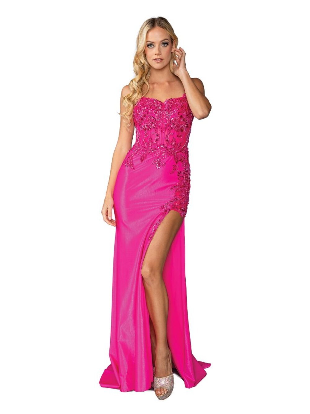 NEW FUCHSIA Lace & Sequin Off Shoulder Prom Gown Floor Length With Slit 4436